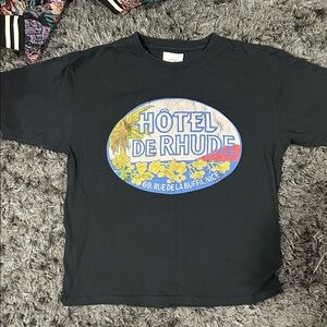 Rhude Black Graphic T-Shirt with Colorful Logo